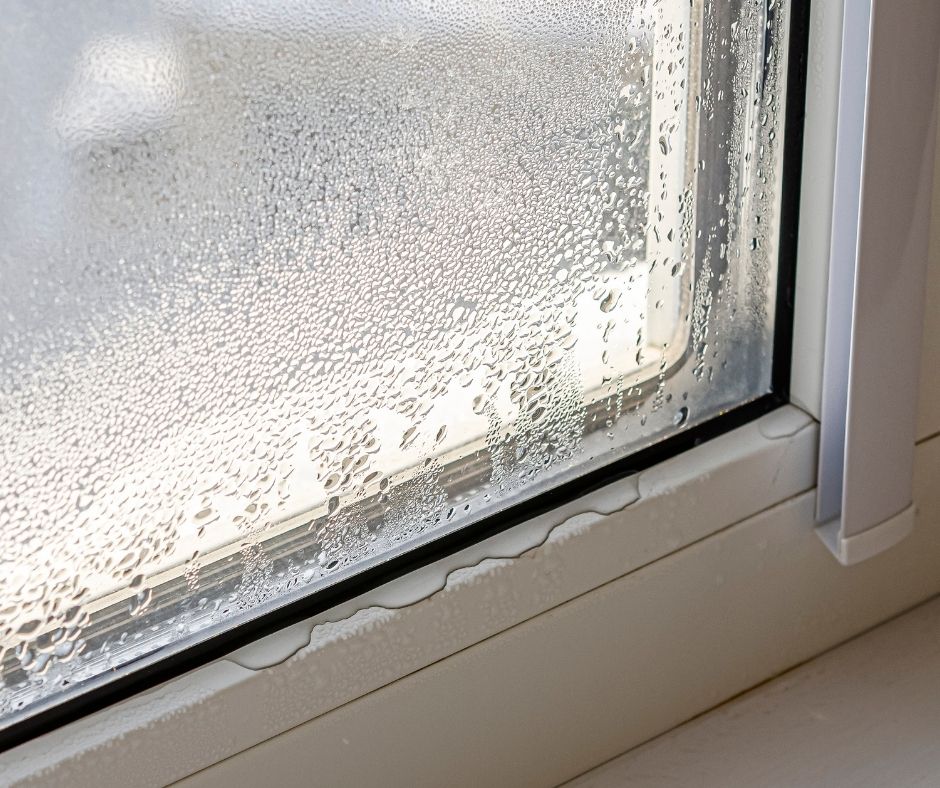 Condensation and moisture on an old window