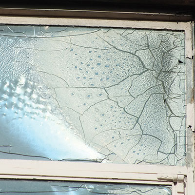 Cracked and broken window glass