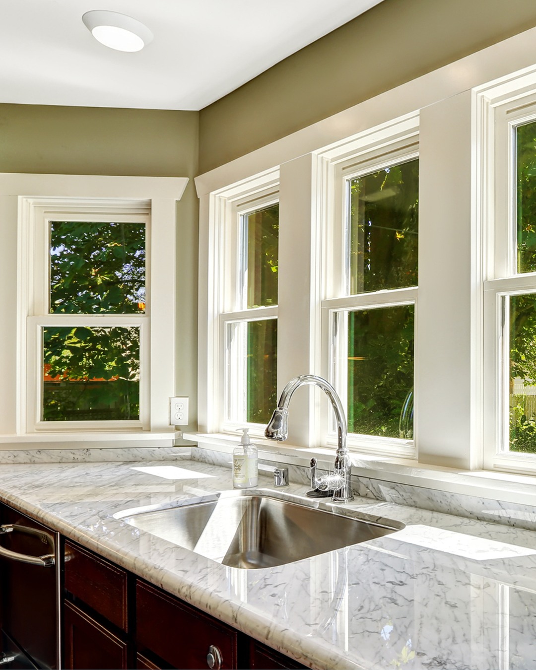 Bright kitchen with new double-hung windows